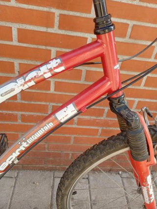 Bicicleta Adulto Montaña Roja con rueda pinchada