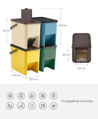 SONGMICS Cubo de Basura, Juego de 4 Cubos Apilables, 20 L Cada