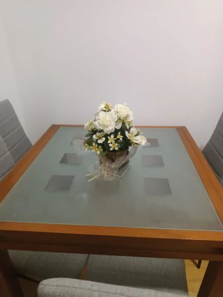 Mesa Comedor Cristal y Madera 90x90