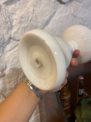 Quinqué de aceite antiguo de cerámica blanca