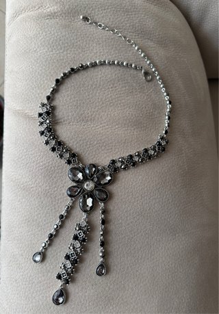gothic romance silver&black crystal Y-Necklace