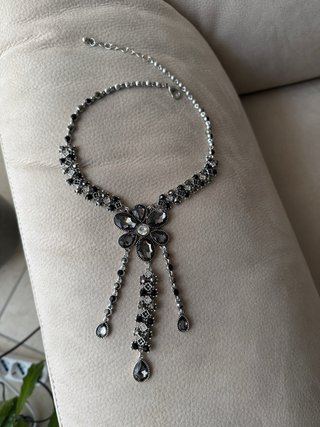 gothic romance silver&black crystal Y-Necklace