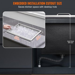 Cofre de Hielo Integrado, 22"L x 17"W x 12"H Enfriador de Acero Inoxidable, Bin de Hielo Comercial con Tapa, Bar de Hielo para Cocina Exterior de 40 qt, Incluye Tubería de Drenaje y Tapón de Drena...