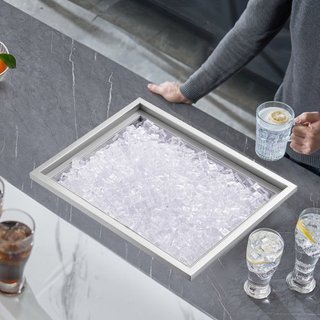 Cofre de Hielo Integrado, 22"L x 17"W x 12"H Enfriador de Acero Inoxidable, Bin de Hielo Comercial con Tapa, Bar de Hielo para Cocina Exterior de 40 qt, Incluye Tubería de Drenaje y Tapón de Drena...