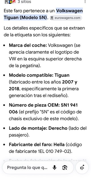 Faro derecho Volkswagen Tiguan