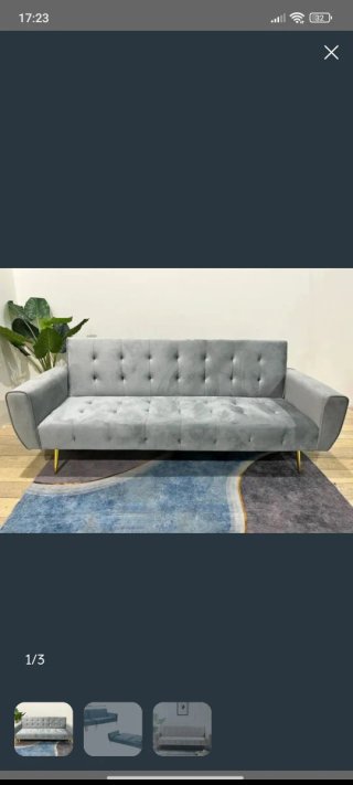 Sofá Cama 3 Plazas Niki Gris terciopelo
