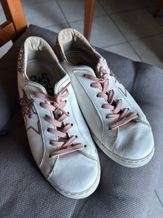 Sneakers 2Star bianche con glitter rosa