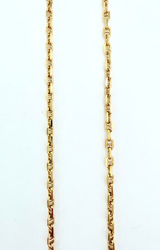 Cadena Barbada de oro de 18k, 12.42 g, 62 cm.