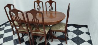 Juego comedor 6 sillas madera tapizadas