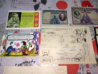 Lote antigüedades Billetes Documentos Militar Lata