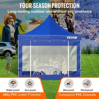 304.8 x 304.8 cm Carpa Plegable, Toldo de Patio Exterior con Paredes Laterales Desmontables y Bolsa con Ruedas, Refugio Instantáneo Resistente al Agua y a los Rayos UV para Fiesta, Jardín, Patio T...