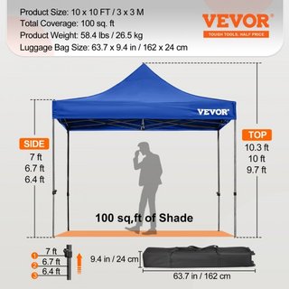 304.8 x 304.8 cm Carpa Plegable, Toldo de Patio Exterior con Paredes Laterales Desmontables y Bolsa con Ruedas, Refugio Instantáneo Resistente al Agua y a los Rayos UV para Fiesta, Jardín, Patio T...
