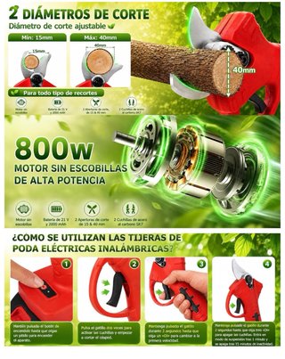 NUEVO! Tijeras Podar Eléctricas 40mm + 2 Baterías