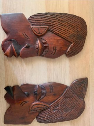 Coppia Maschere Etniche Legno Intagliato