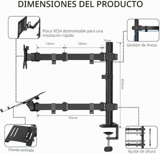 Braccio Monitor Worldlift con Vassoio Portatile