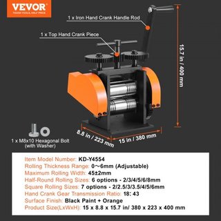 Fresadora, 1.77"/45 mm Máquina de Fresado de Joyería, Relación de Engranaje 1: 2.4, Fresadora Multifuncional 3 en 1, Grosor de Prensa de 0-6 mm para Hacer Joyas de Metal Hoja Cuadrada Alambre Semi...