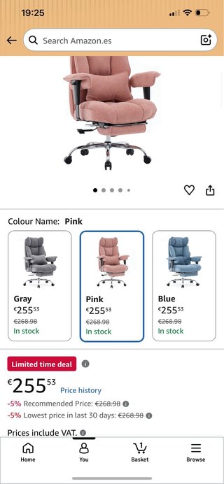 Silla de oficina reclinable rosa con reposapiés
