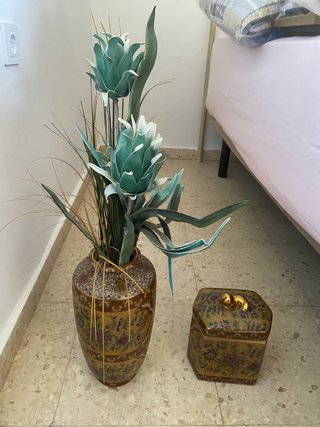 Jarrón y bombonera decorativa cerámica