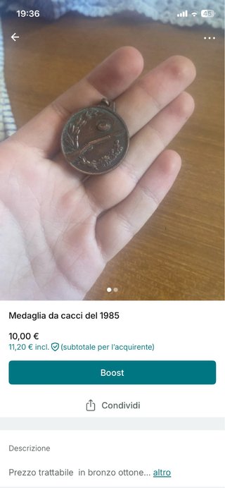 Medaglia Caccia 1985 Bronzo Ottone
