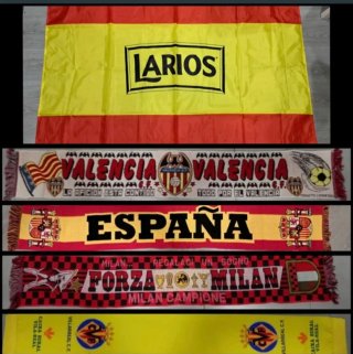 Lote bufandas y bandera Larios, Valencia, Milan