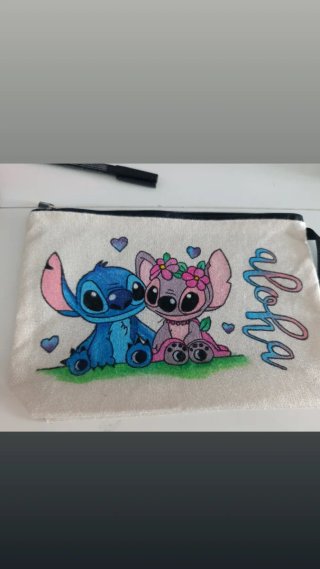 Estuche Stitch y Ángel pintado a mano