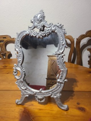 Espejo de mesa antiguo plateado