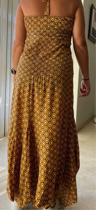 Vestido largo estampado marrón y amarillo