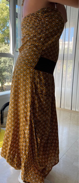 Vestido largo estampado marrón y amarillo
