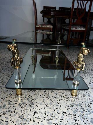 Mesa de centro cristal y metal dorado