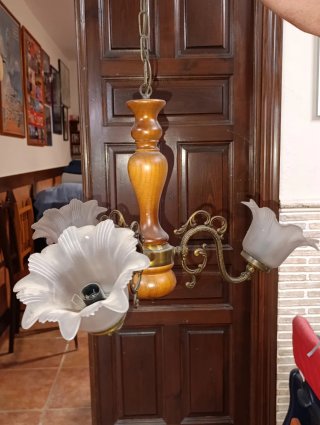 Lámpara Techo Clásica Madera y Bronce