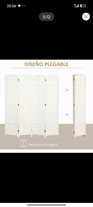 Biombo plegable 4 paneles blanco