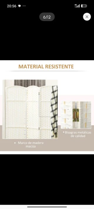 Biombo plegable 4 paneles blanco