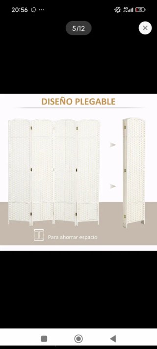 Biombo Plegable 4 Paneles Blanco