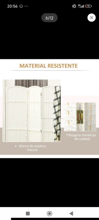 Biombo Plegable 4 Paneles Blanco