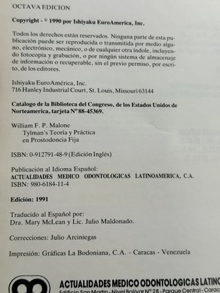 Tylman's, teoría y práctica en prostodoncia fija