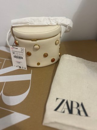 Bolso Zara beige abalorios