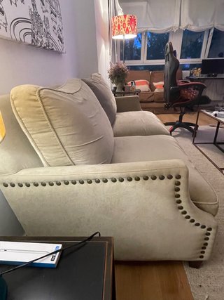 Sofá 3 plazas beige tela.