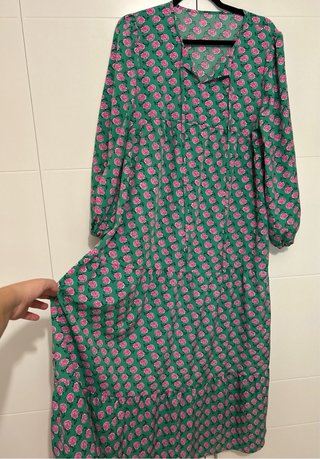 Vestido verde flores fucsia T. XL