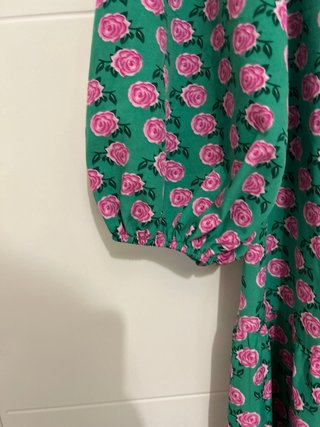 Vestido verde flores fucsia T. XL