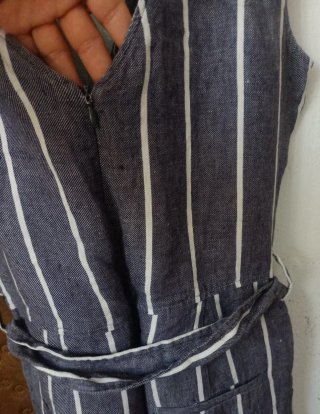 Mono Massimo Dutti rayas gris y blanco de lino
