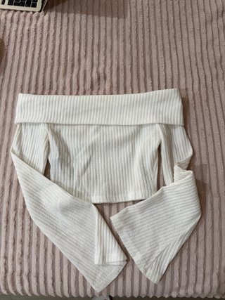 Jersey crop top blanco manga acampanada
