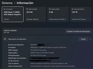 PC Gaming RTX 3060 Ti / 32 GB RAM / 2 TB