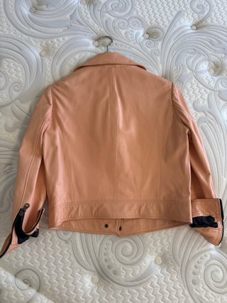 Cazadora Biker Uterqüe Piel Auténtica Rosa M