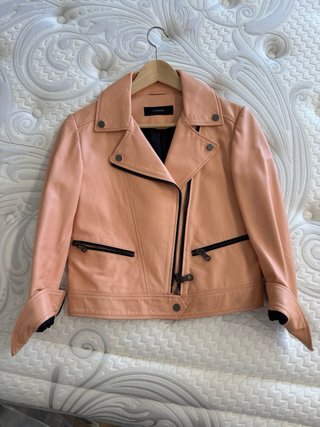 Cazadora Biker Uterqüe Piel Auténtica Rosa M