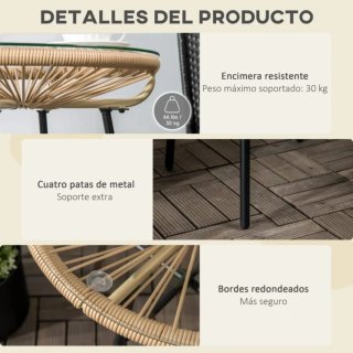 Tavolo rotondo in rattan e vetro con metallo