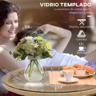 Tavolo rotondo in rattan e vetro con metallo