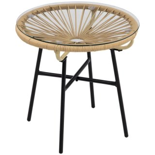 Tavolo rotondo in rattan e vetro con metallo