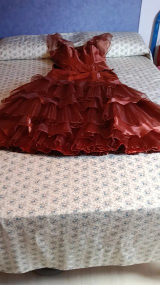 Vestido rojo suave mínimo a mandarina con volantes