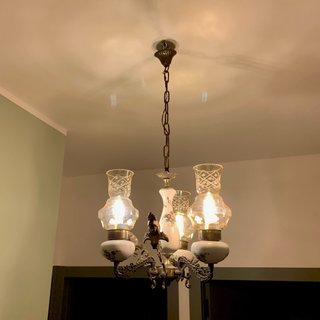 Lampadario vintage ottone e ceramica anni '70