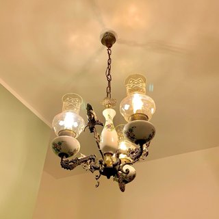 Lampadario vintage ottone e ceramica anni '70